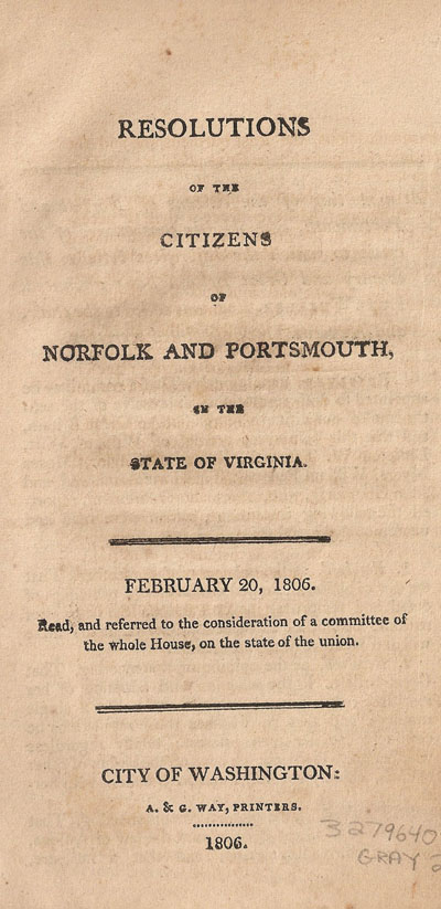 Norfolk resolution of 1806 cover page