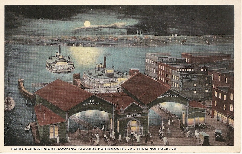 Ferry Slips at Night Postcard