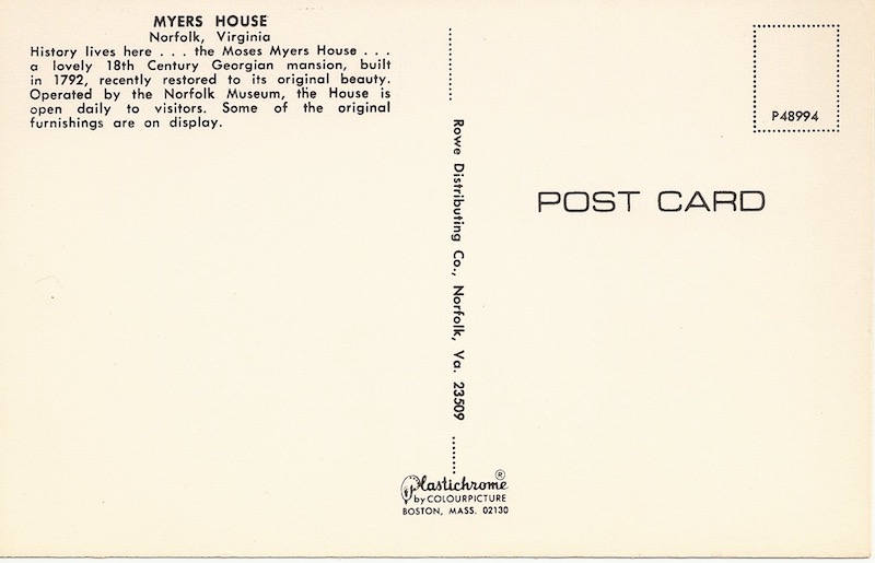 Myers House Postcard Back