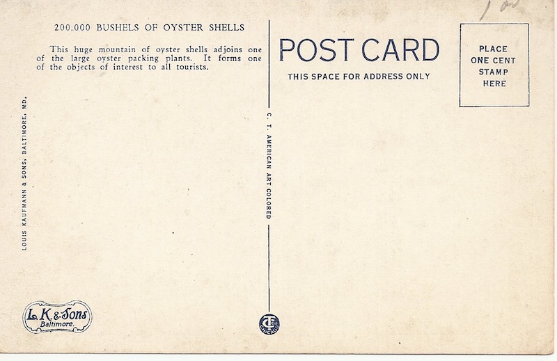 200,000 Bushels of Oyster Shells Postcard Back