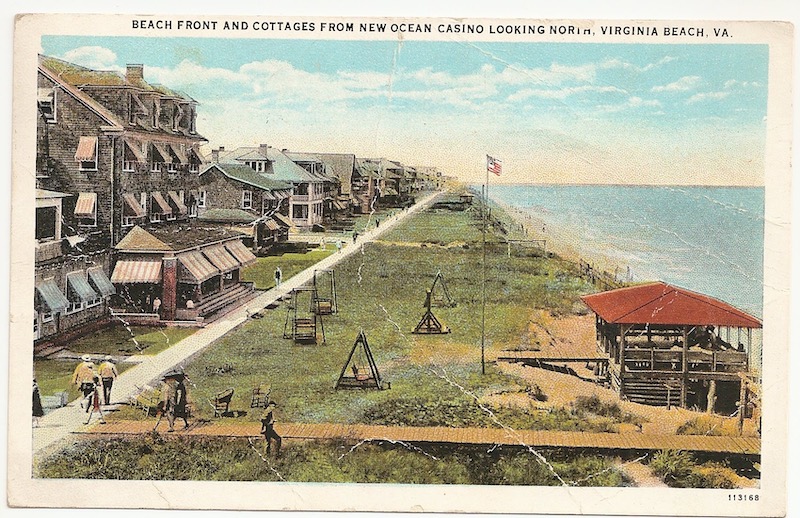 Beach Front and Cottages from New Ocean Casino looking North Postcard