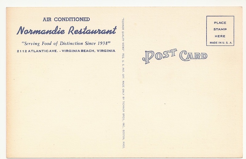 Normandie Restaurant Postcard Back