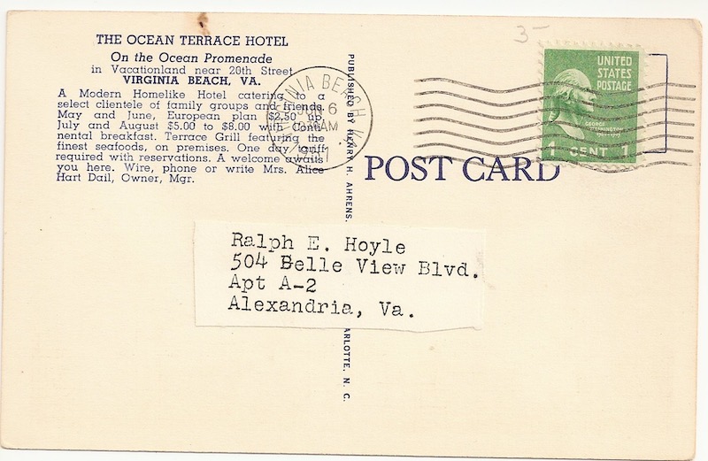 The Ocean Terrace Hotel Postcard Back
